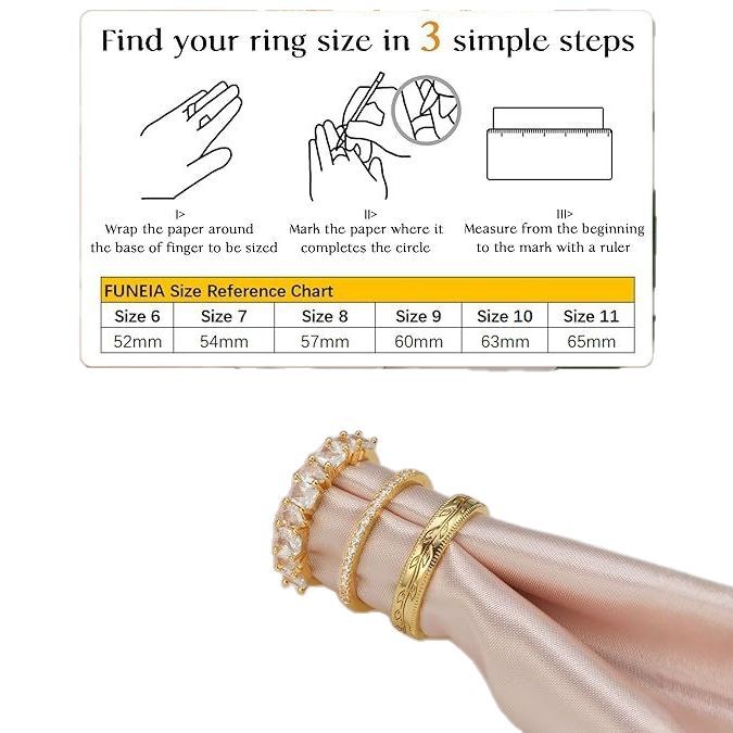 NOSBELLA Gold Stackable Ring Set for Women | 3 Piece Rhinestone Layering Rings