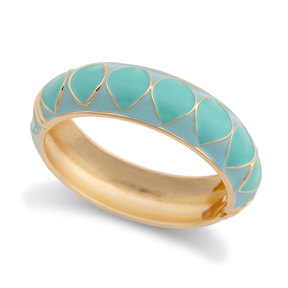 NOSBELLA Turquoise Gold Enamel Cuff Bracelet – Elegant Statement Bangle for Women