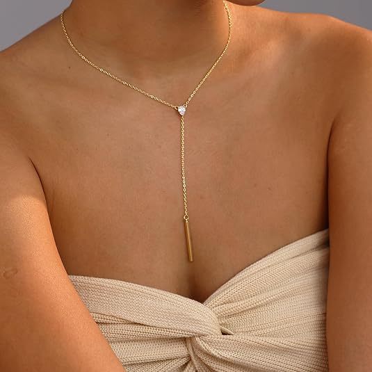 Gold Lariat Necklace for Women | Elegant Y Drop Necklace | Everyday Minimal Jewelry