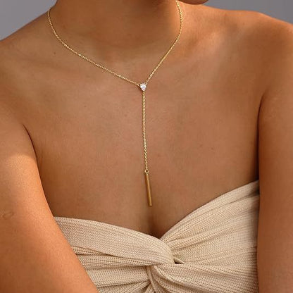 Gold Lariat Necklace for Women | Elegant Y Drop Necklace | Everyday Minimal Jewelry