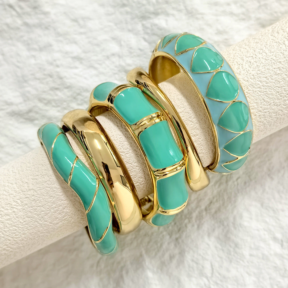 NOSBELLA Turquoise Gold Enamel Cuff Bracelet – Elegant Statement Bangle for Women