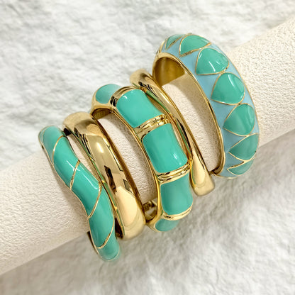 NOSBELLA Turquoise Gold Enamel Cuff Bracelet – Elegant Statement Bangle for Women
