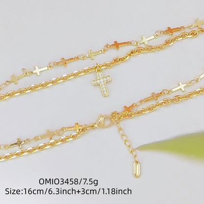 Double Layer Cross Charm Bracelet for Women – Gold Tone Faith Inspired Jewelry
