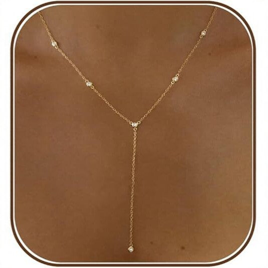 Gold Lariat Necklace for Women | Elegant Y Drop Necklace | Everyday Minimal Jewelry