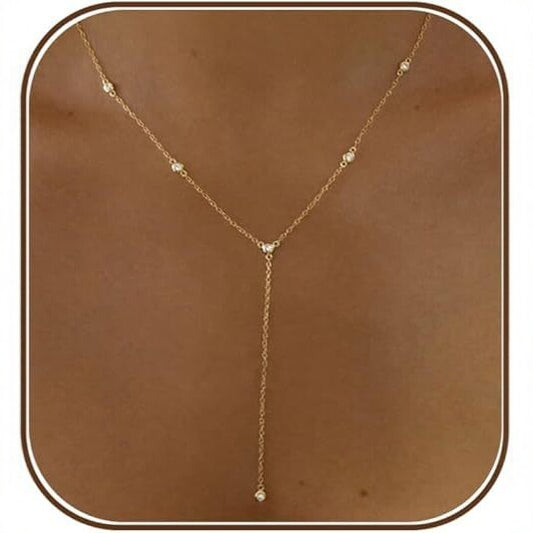 Gold Lariat Necklace for Women | Elegant Y Drop Necklace | Everyday Minimal Jewelry