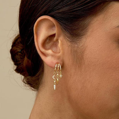 Gold Dangle Earrings for Women, Rhinestone Charm Huggie Hoop Earrings, Elegant Everyday Jewelry