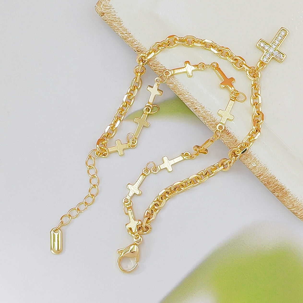 Double Layer Cross Charm Bracelet for Women – Gold Tone Faith Inspired Jewelry