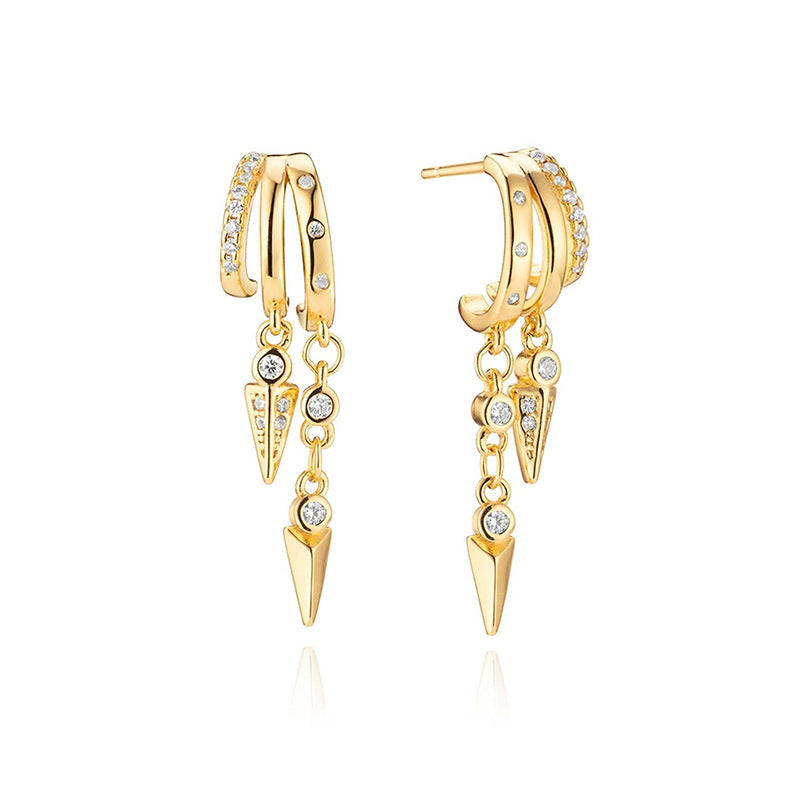 Gold Dangle Earrings for Women, Rhinestone Charm Huggie Hoop Earrings, Elegant Everyday Jewelry
