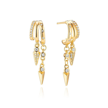 Gold Dangle Earrings for Women, Rhinestone Charm Huggie Hoop Earrings, Elegant Everyday Jewelry