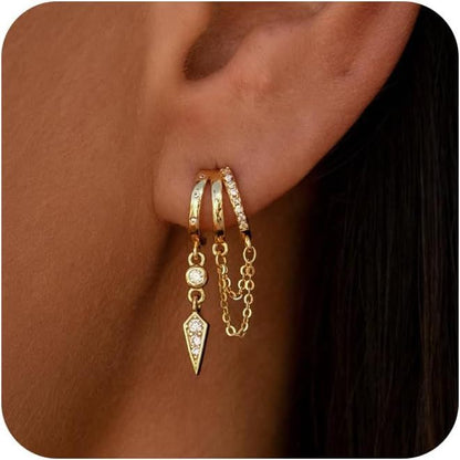 Gold Dangle Earrings for Women, Rhinestone Charm Huggie Hoop Earrings, Elegant Everyday Jewelry