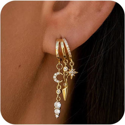 Gold Dangle Earrings for Women, Rhinestone Charm Huggie Hoop Earrings, Elegant Everyday Jewelry