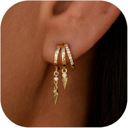 Gold Dangle Earrings for Women, Rhinestone Charm Huggie Hoop Earrings, Elegant Everyday Jewelry